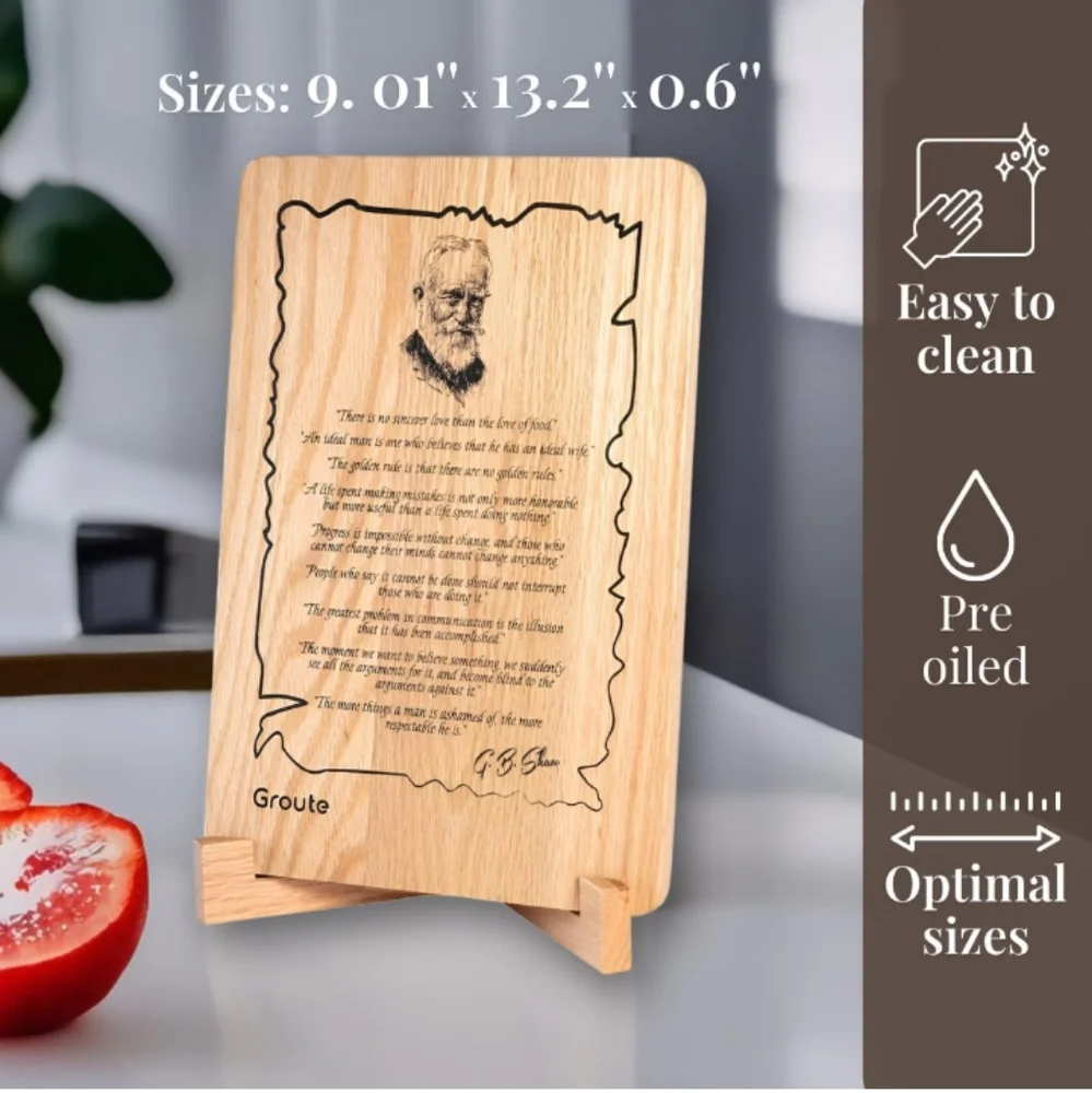 Groute George Bernard Shaw Quotes Engraved Oak Cutting Board 9x13 in NWT